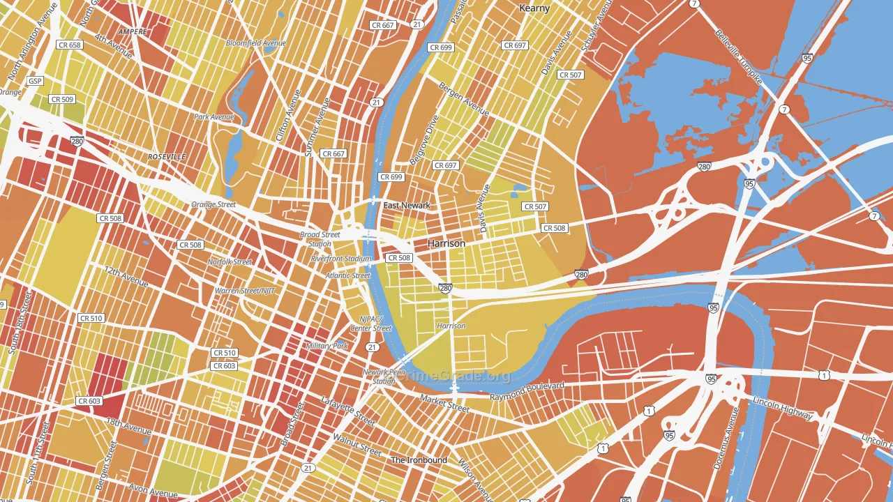07029, NJ Map of Vehicle Theft Rates