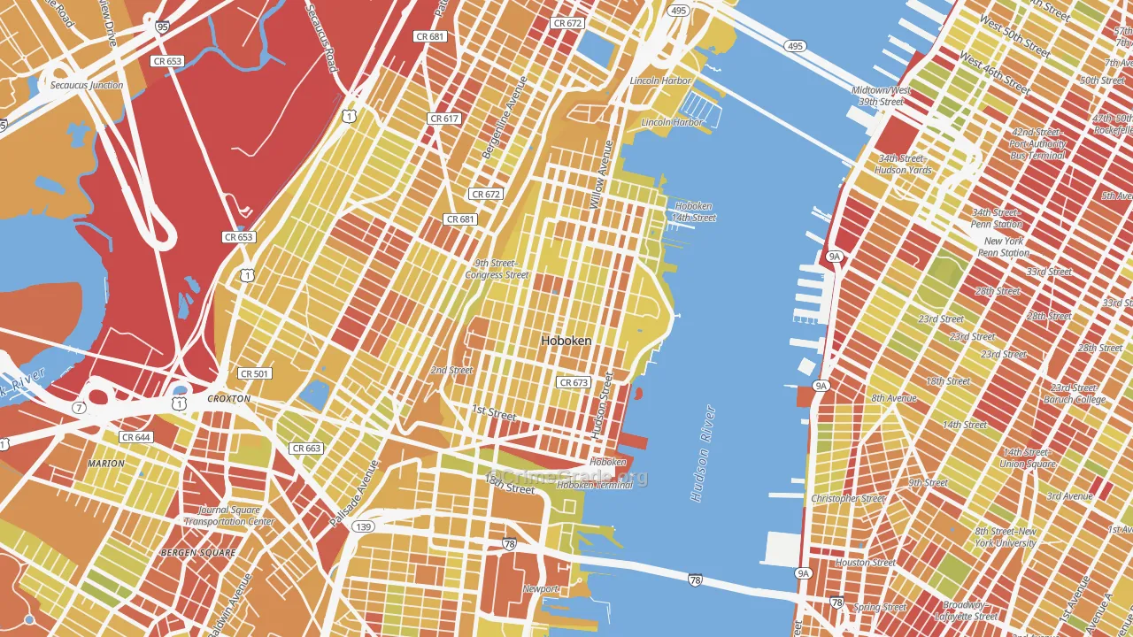 07030, NJ Map of Vehicle Theft Rates