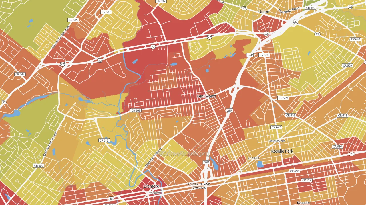 07033, NJ Map of Vehicle Theft Rates