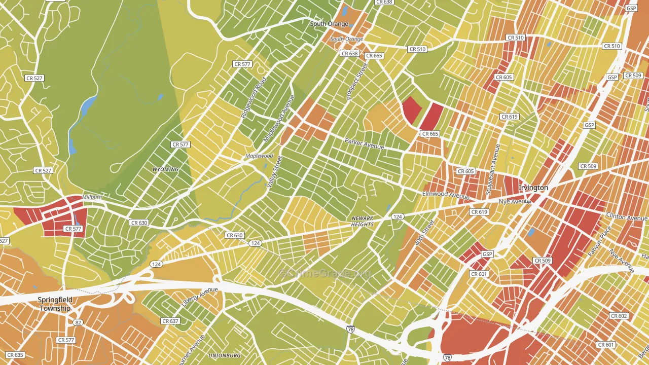 07040, NJ Map of Vehicle Theft Rates
