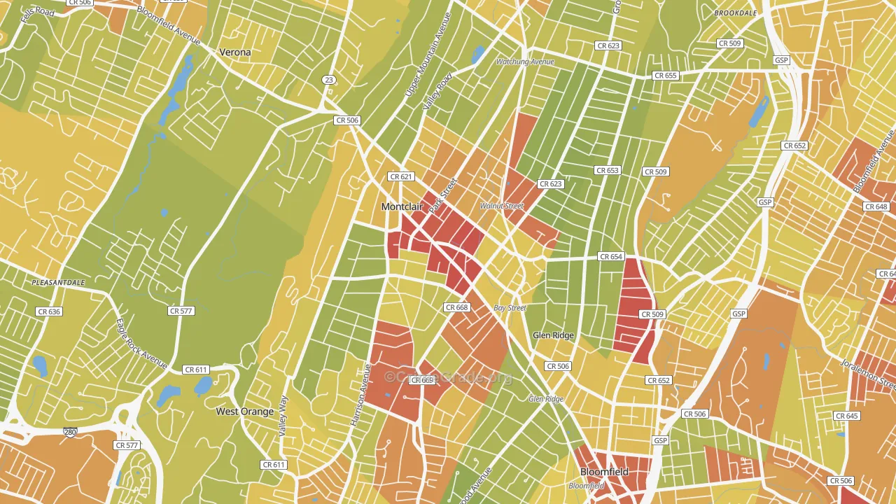 07042, NJ Map of Vehicle Theft Rates