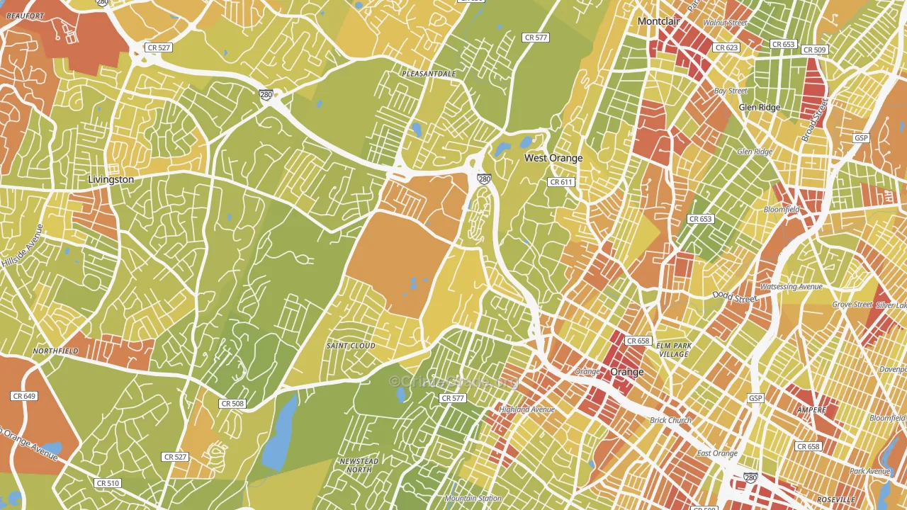 07052, NJ Map of Vehicle Theft Rates
