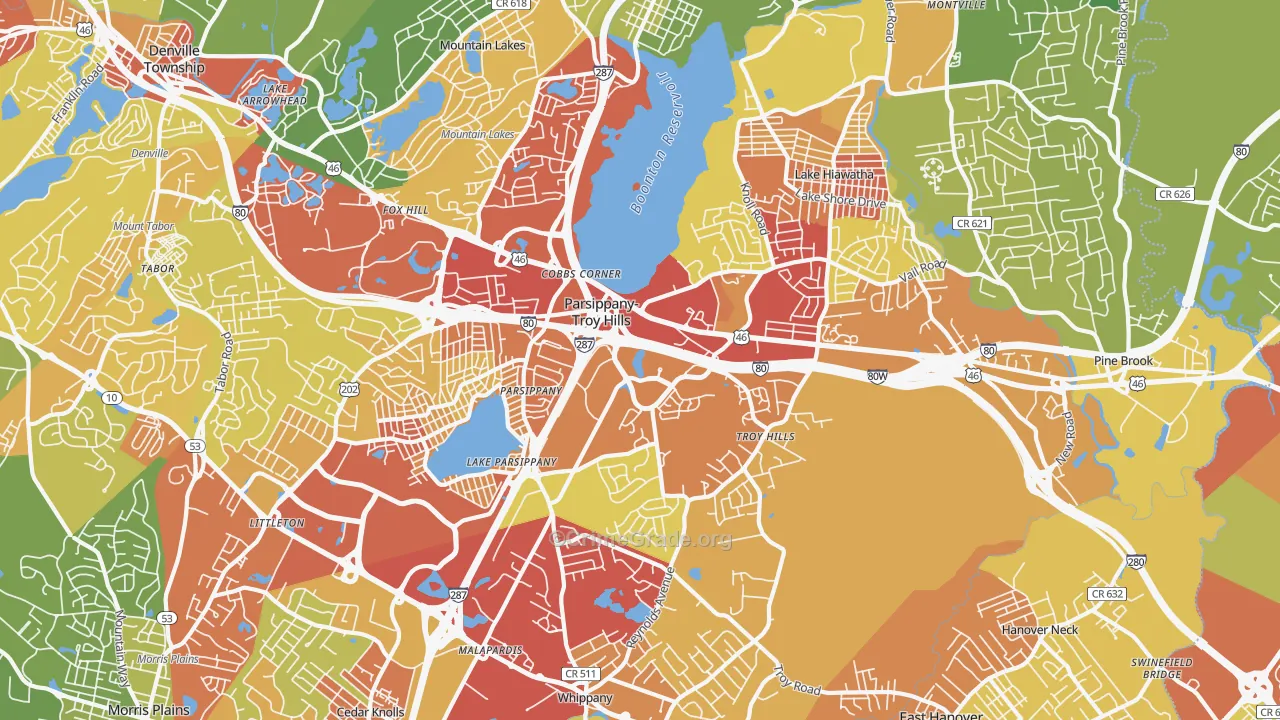 07054, NJ Map of Vehicle Theft Rates