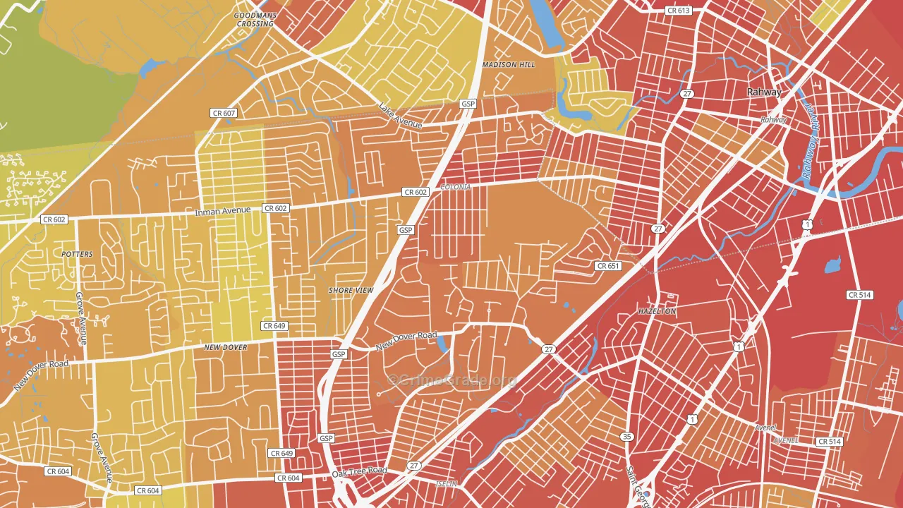 07067, NJ Map of Vehicle Theft Rates