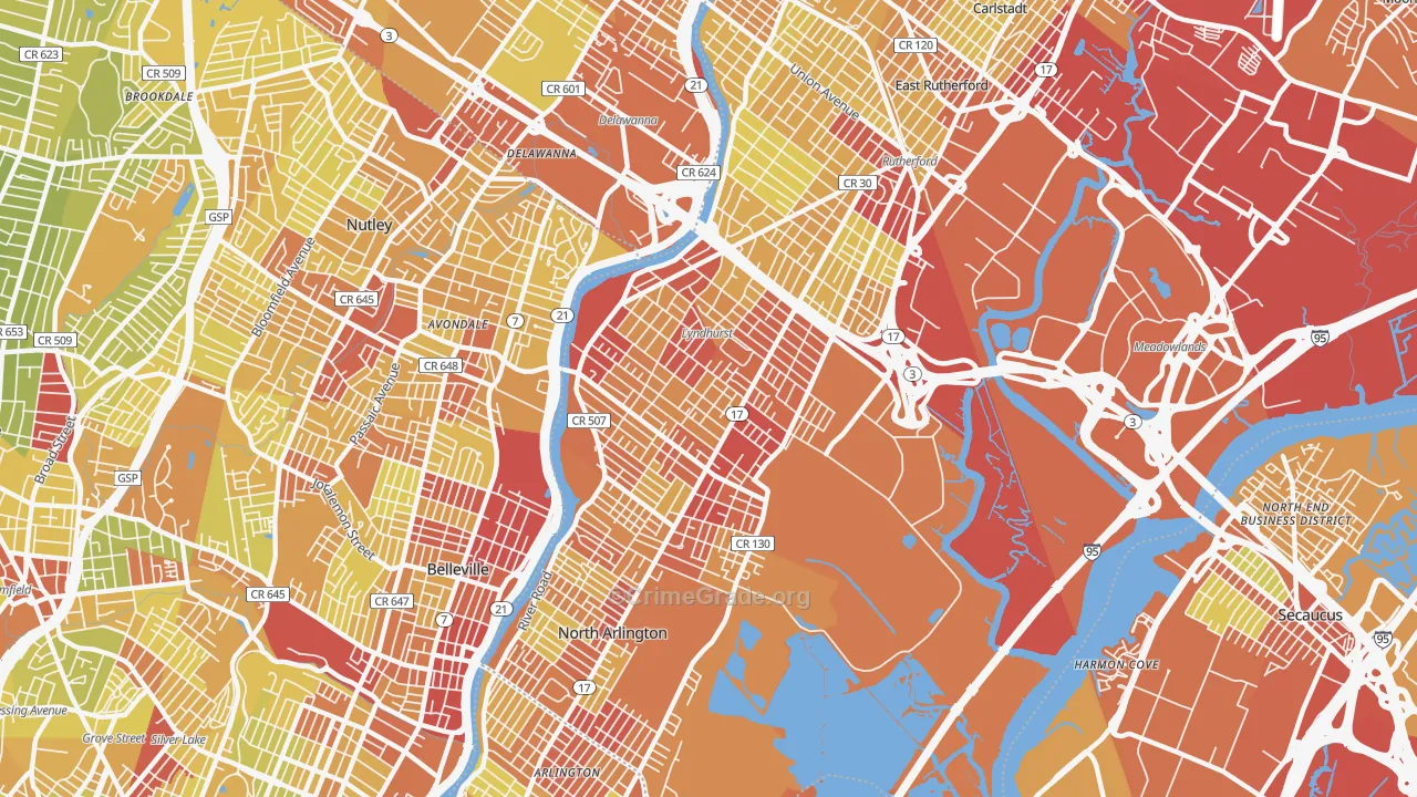 07071, NJ Map of Vehicle Theft Rates