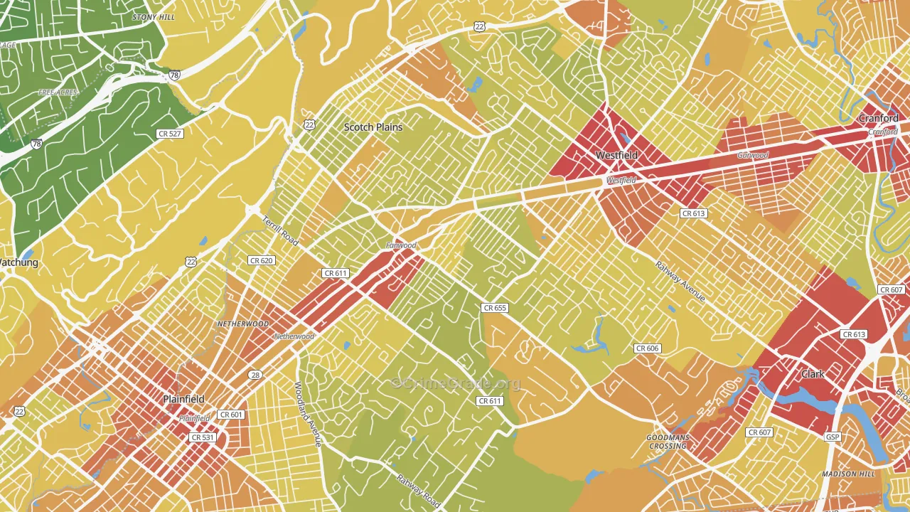 07076, NJ Map of Vehicle Theft Rates