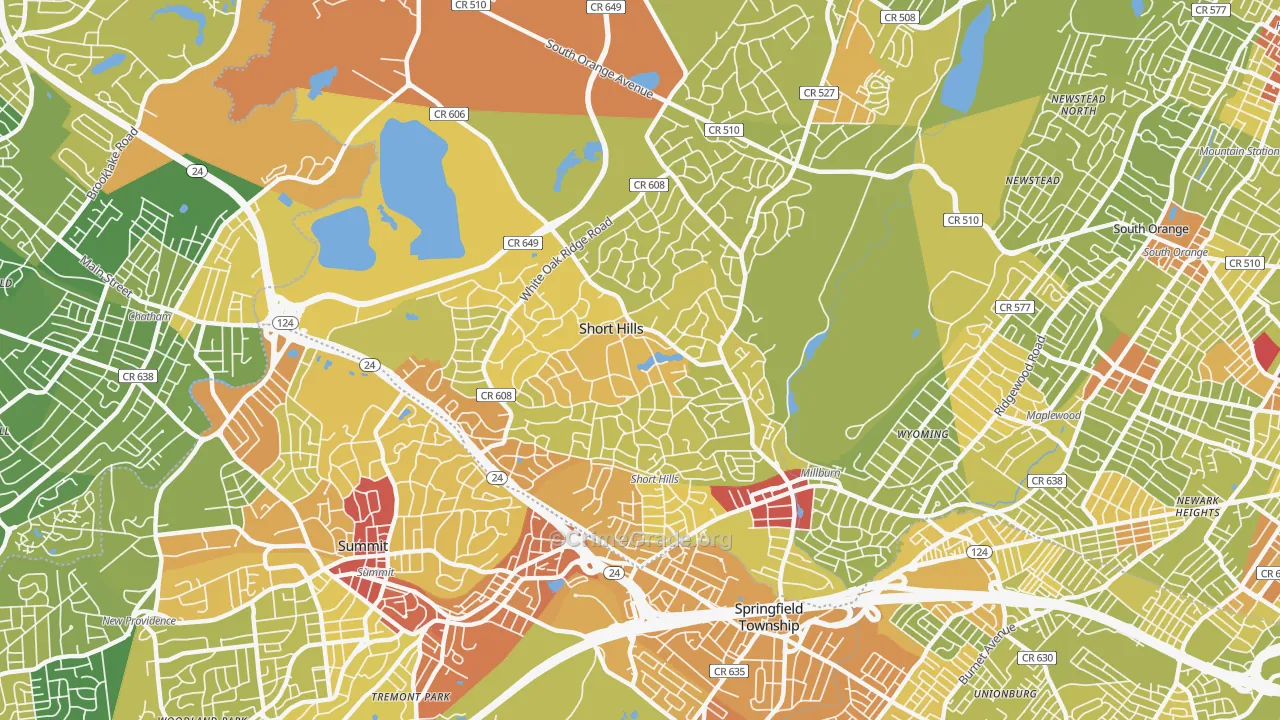 07078, NJ Map of Vehicle Theft Rates