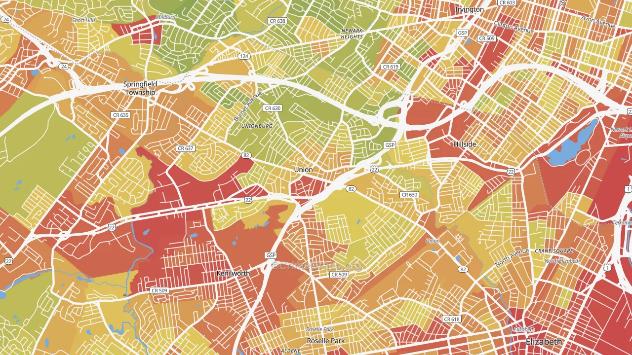 07083, NJ Map of Vehicle Theft Rates