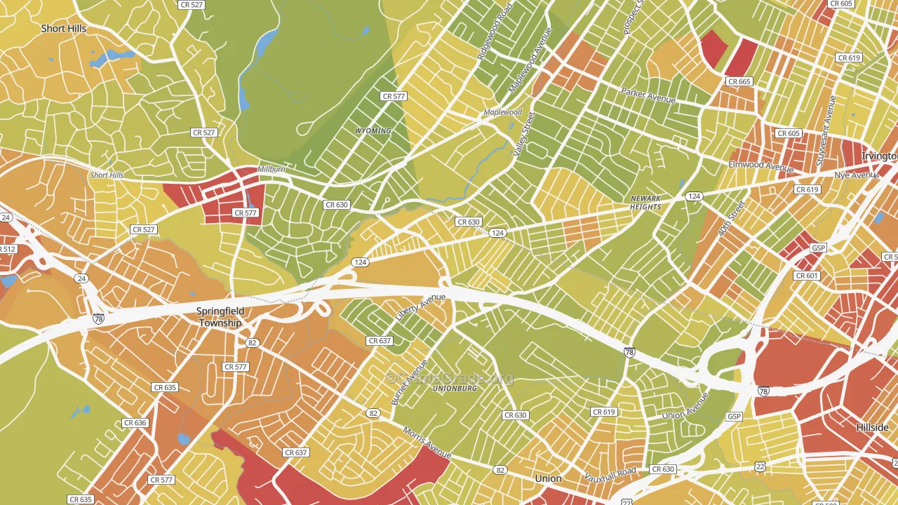 07088, NJ Map of Vehicle Theft Rates
