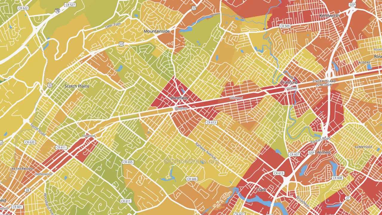 07090, NJ Map of Vehicle Theft Rates