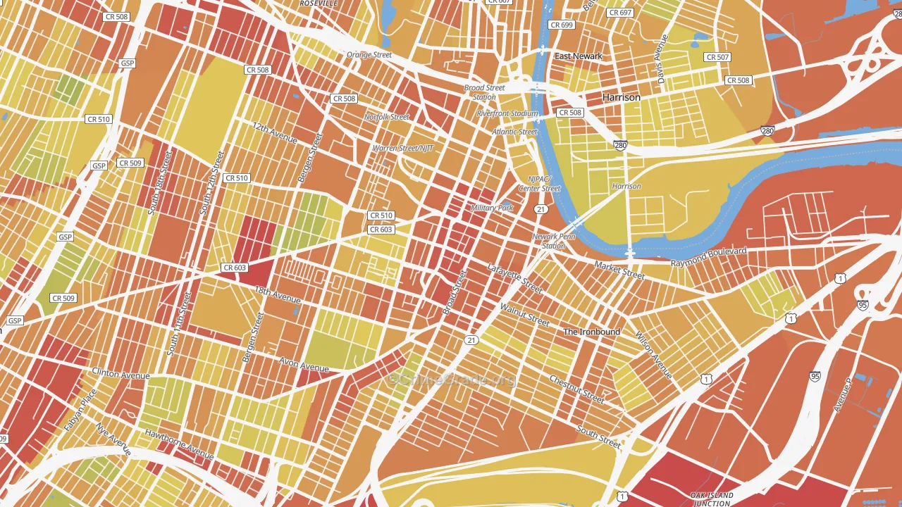 07102, NJ Map of Vehicle Theft Rates