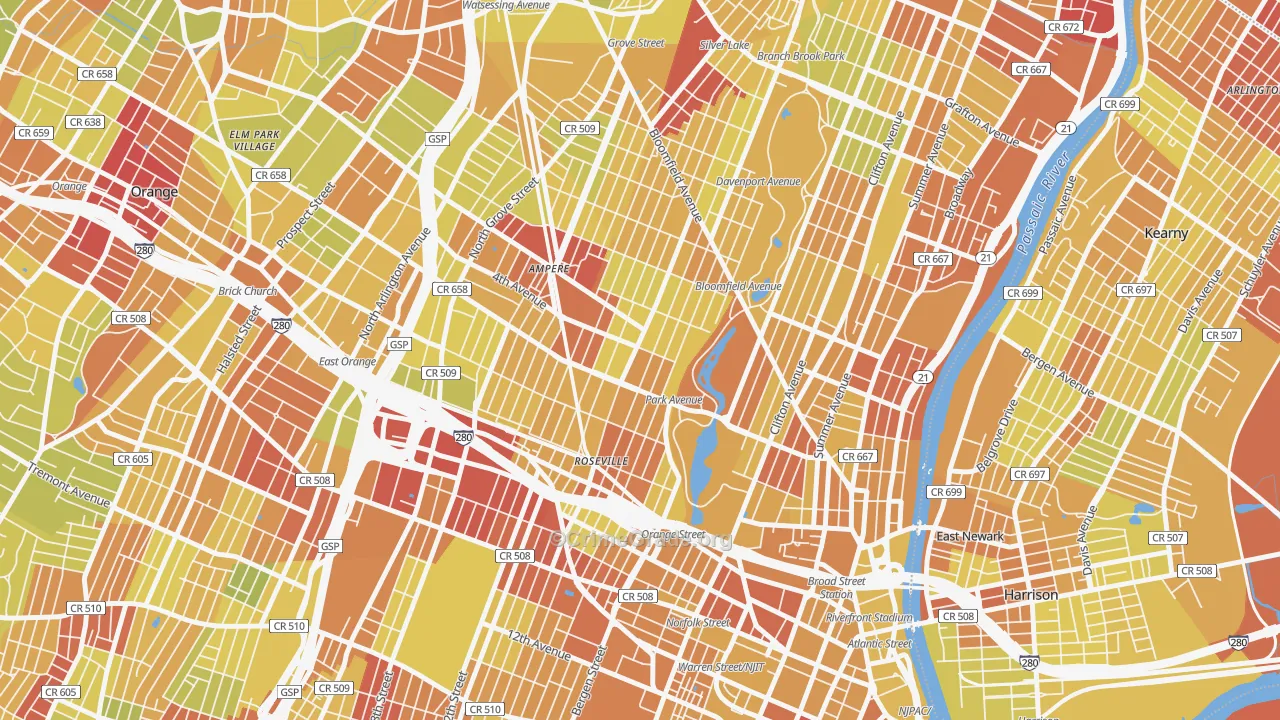 07107, NJ Map of Vehicle Theft Rates