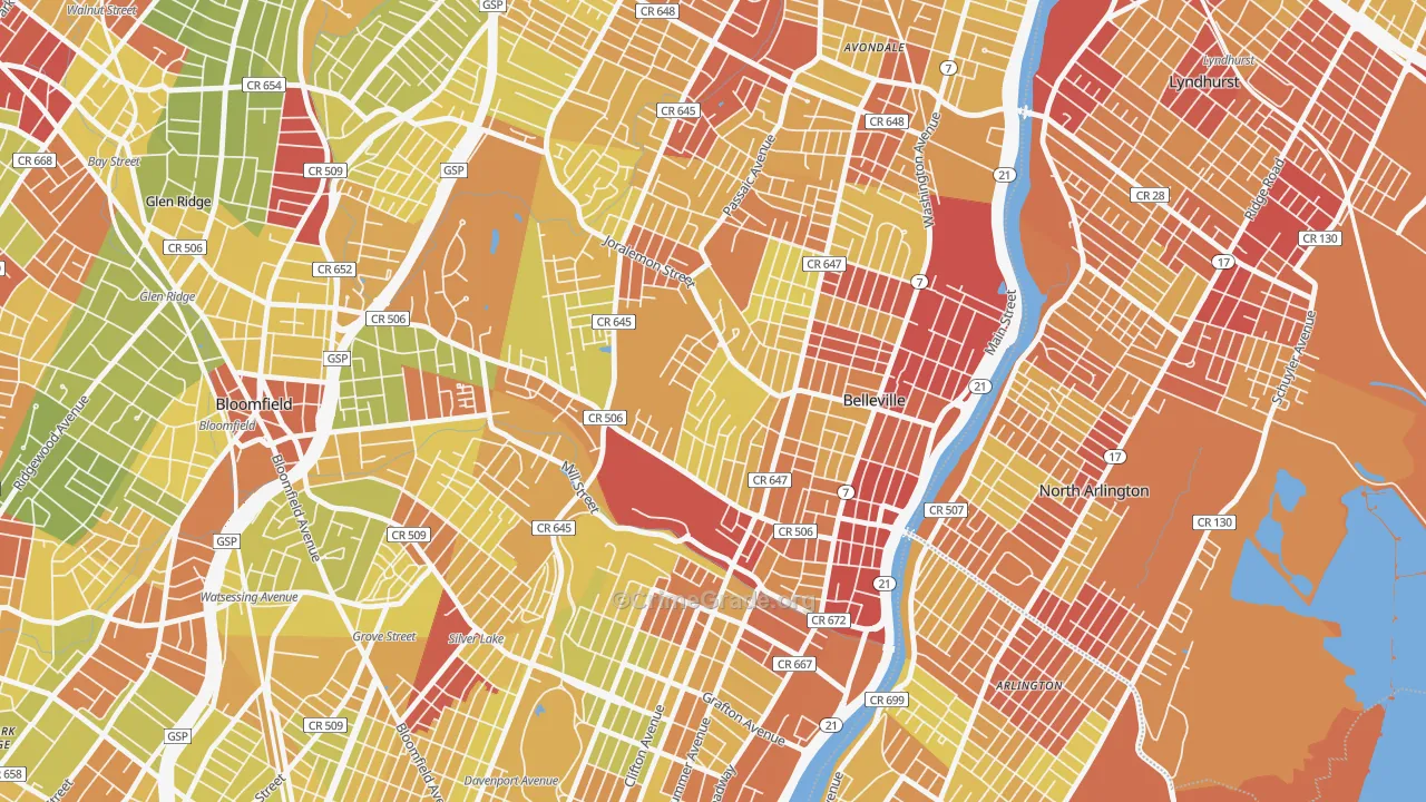 07109, NJ Map of Vehicle Theft Rates