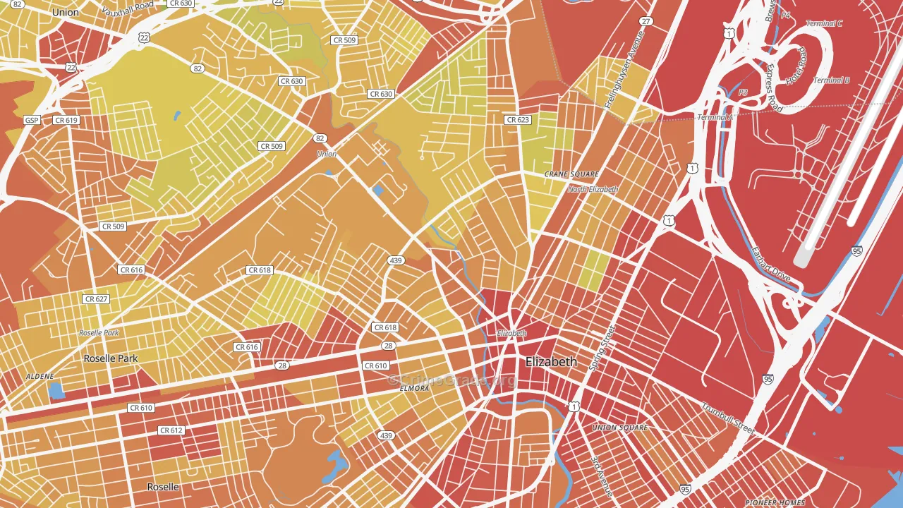 07208, NJ Map of Vehicle Theft Rates