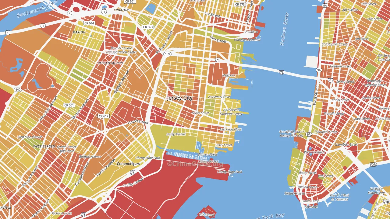 07302, NJ Map of Vehicle Theft Rates