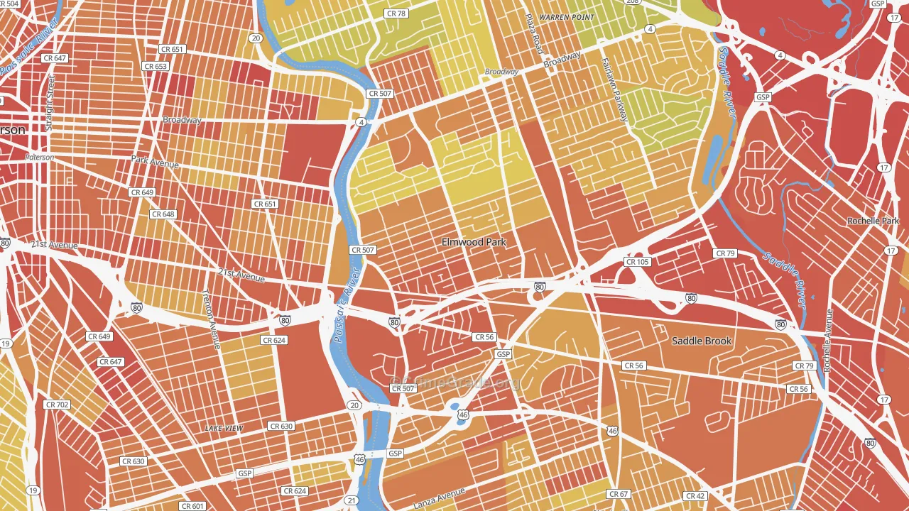 07407, NJ Map of Vehicle Theft Rates