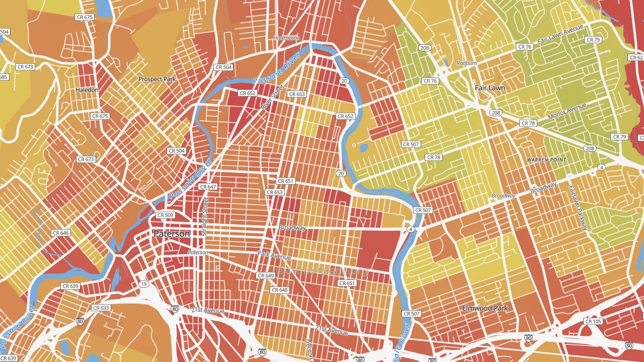 07514, NJ Map of Vehicle Theft Rates