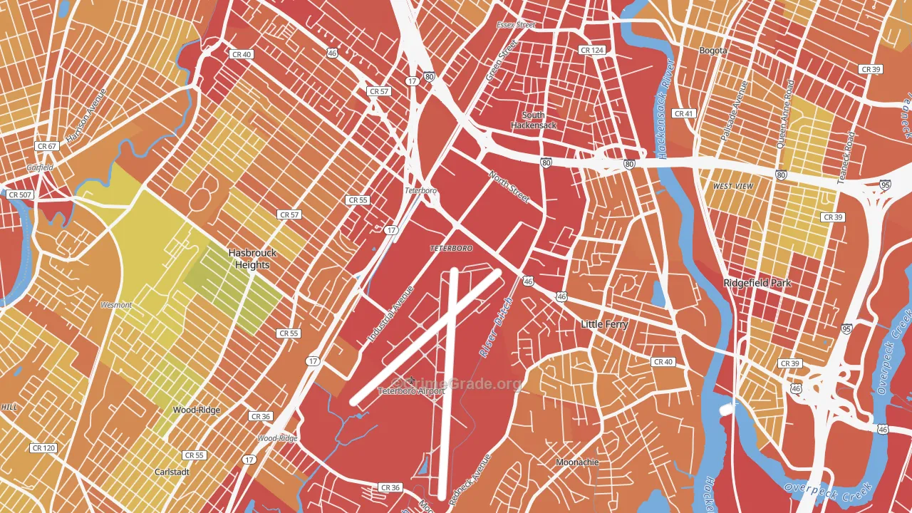 07608, NJ Map of Vehicle Theft Rates