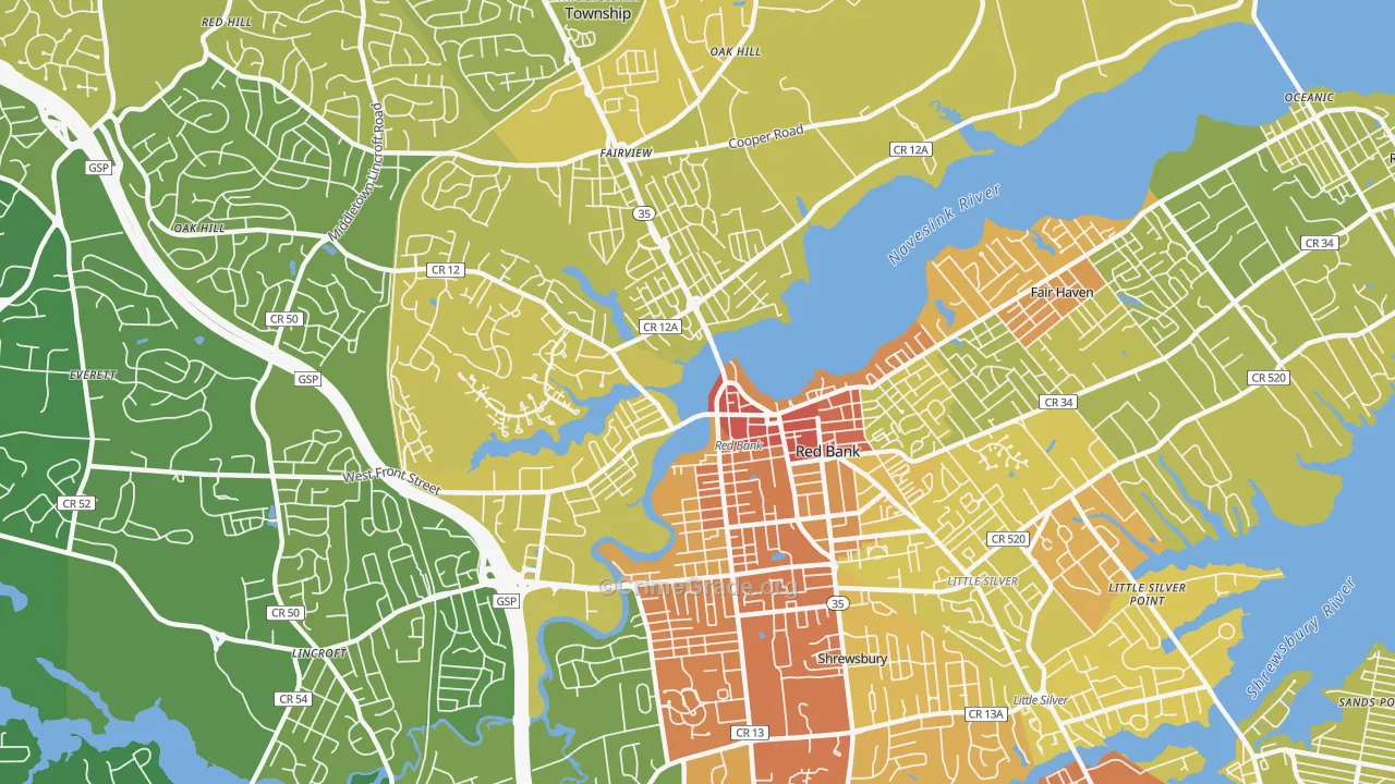 07701, NJ Map of Vehicle Theft Rates