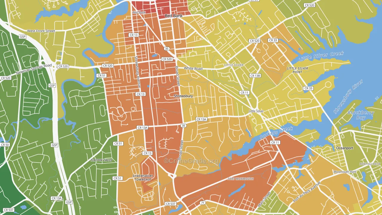 07702, NJ Map of Vehicle Theft Rates