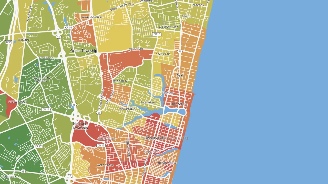 07711, NJ Map of Vehicle Theft Rates