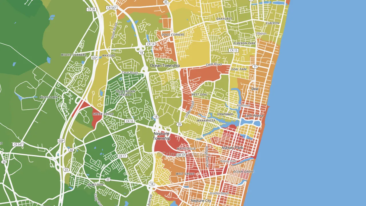 07712, NJ Map of Vehicle Theft Rates