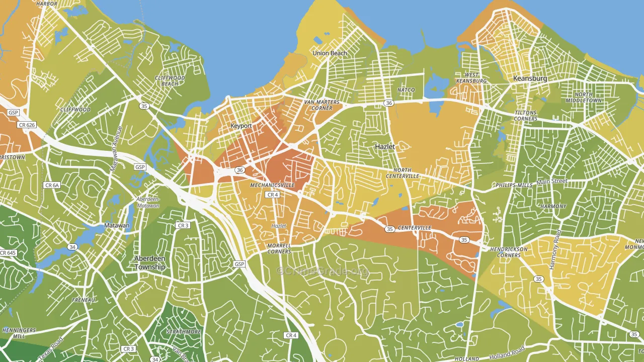 07730, NJ Map of Vehicle Theft Rates