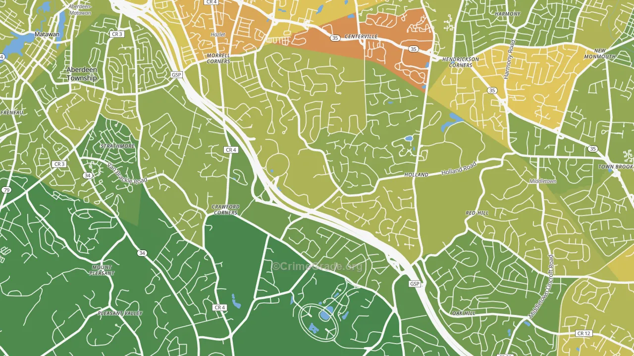 07733, NJ Map of Vehicle Theft Rates