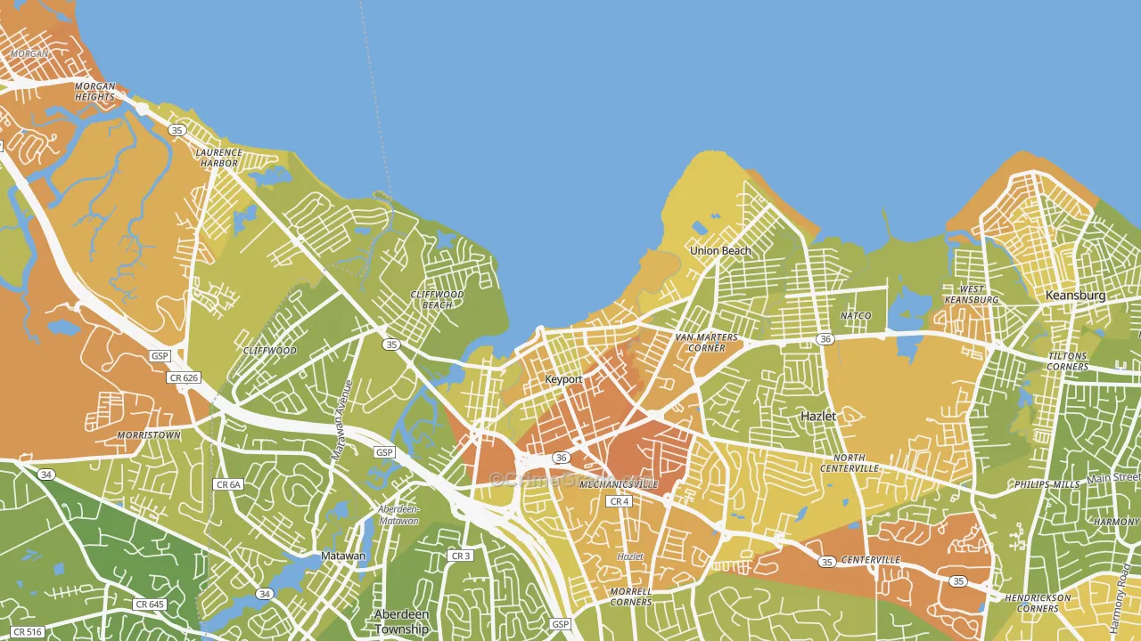 07735, NJ Map of Vehicle Theft Rates