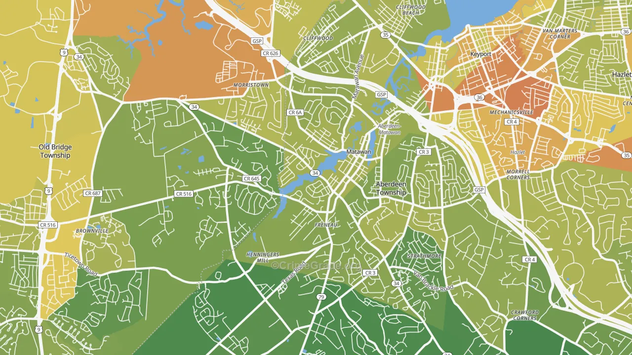 07747, NJ Map of Vehicle Theft Rates