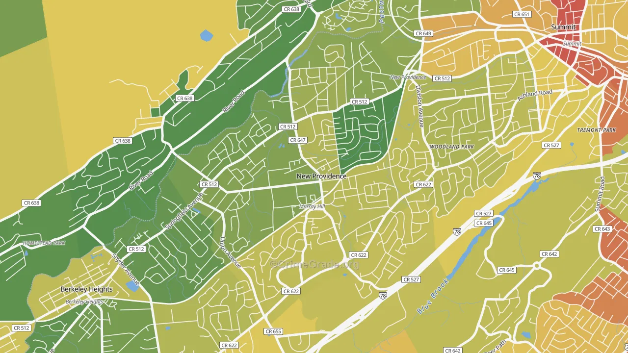 07974, NJ Map of Vehicle Theft Rates