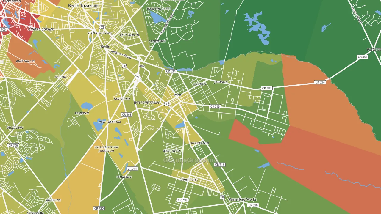 08004, NJ Map of Vehicle Theft Rates