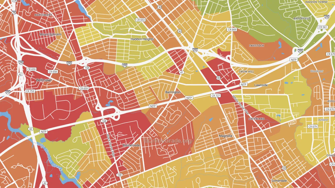 08007, NJ Map of Vehicle Theft Rates