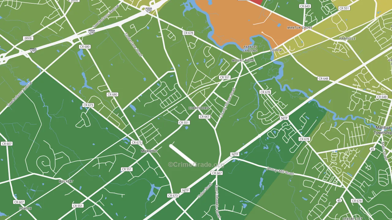 08020, NJ Map of Vehicle Theft Rates