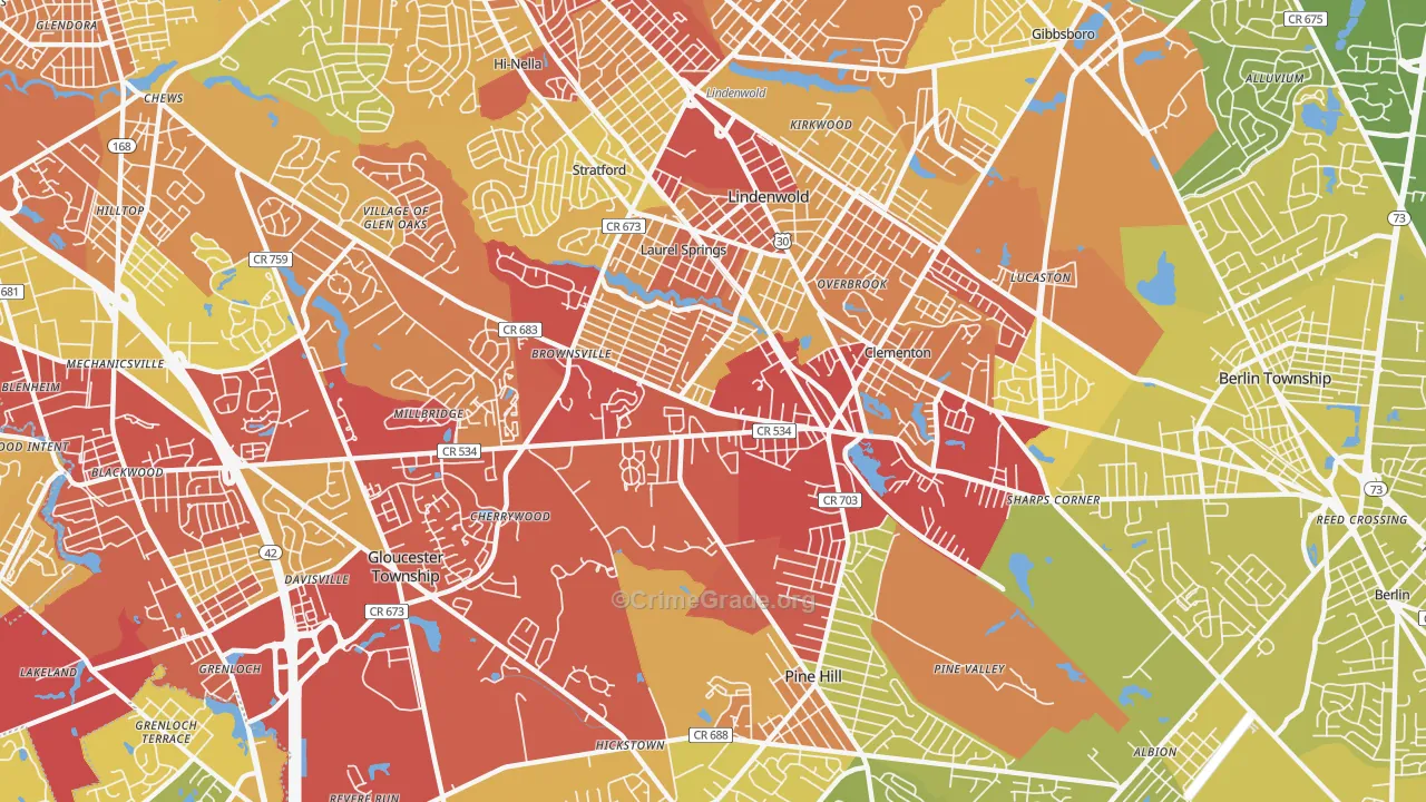 08021, NJ Map of Vehicle Theft Rates