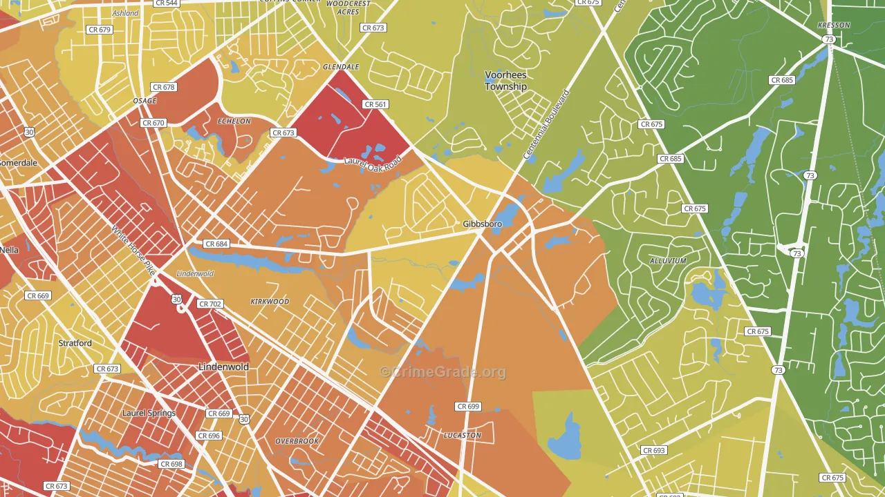 08026, NJ Map of Vehicle Theft Rates