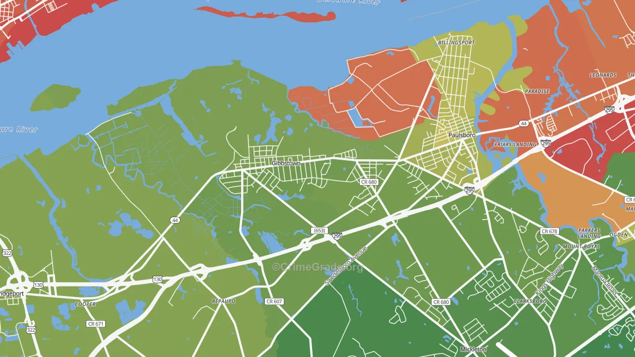 08027, NJ Map of Vehicle Theft Rates