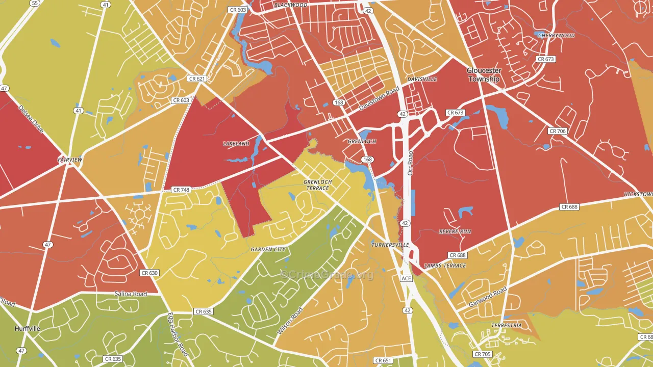 08032, NJ Map of Vehicle Theft Rates