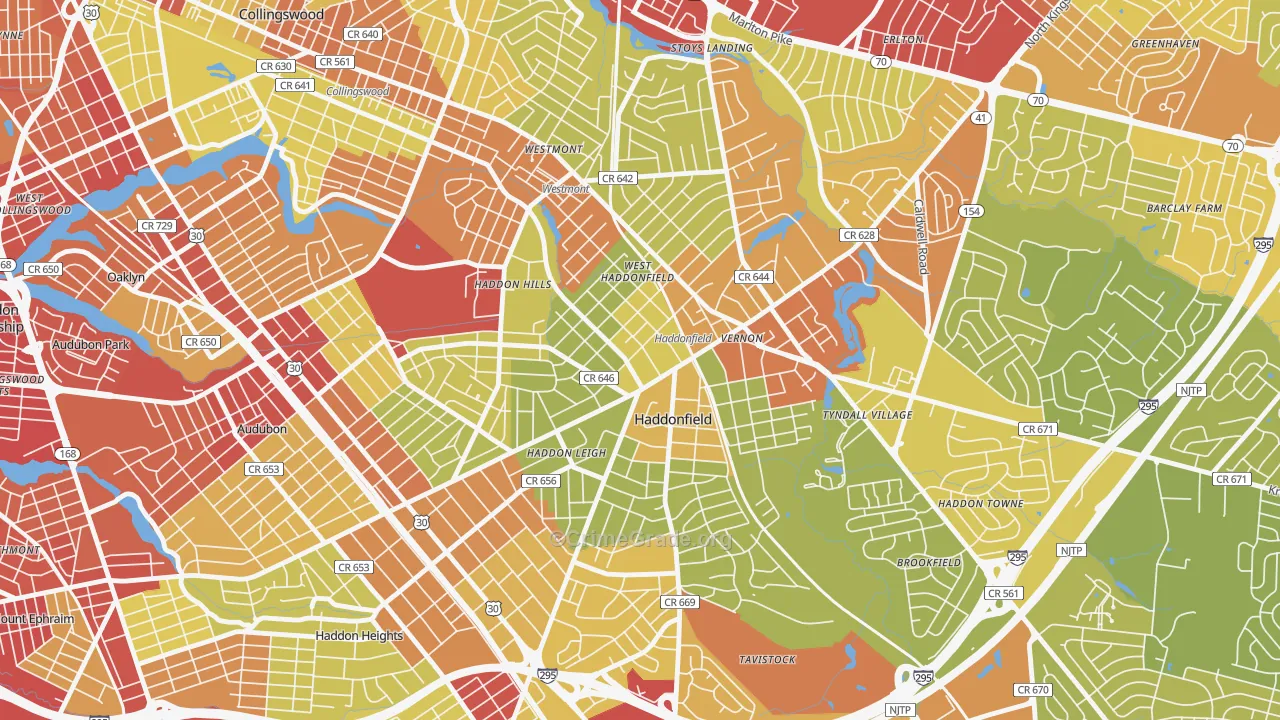 08033, NJ Map of Vehicle Theft Rates