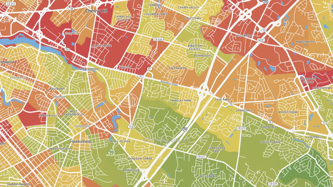 08034, NJ Map of Vehicle Theft Rates