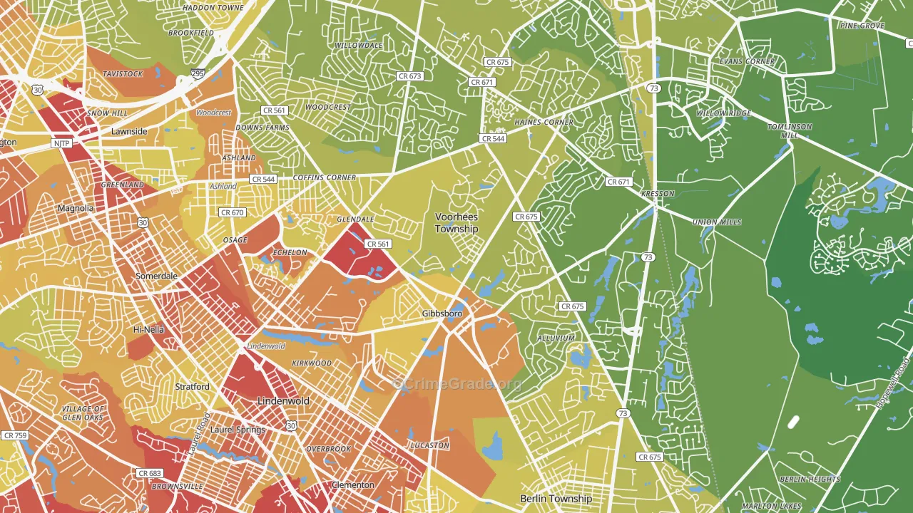 08043, NJ Map of Vehicle Theft Rates