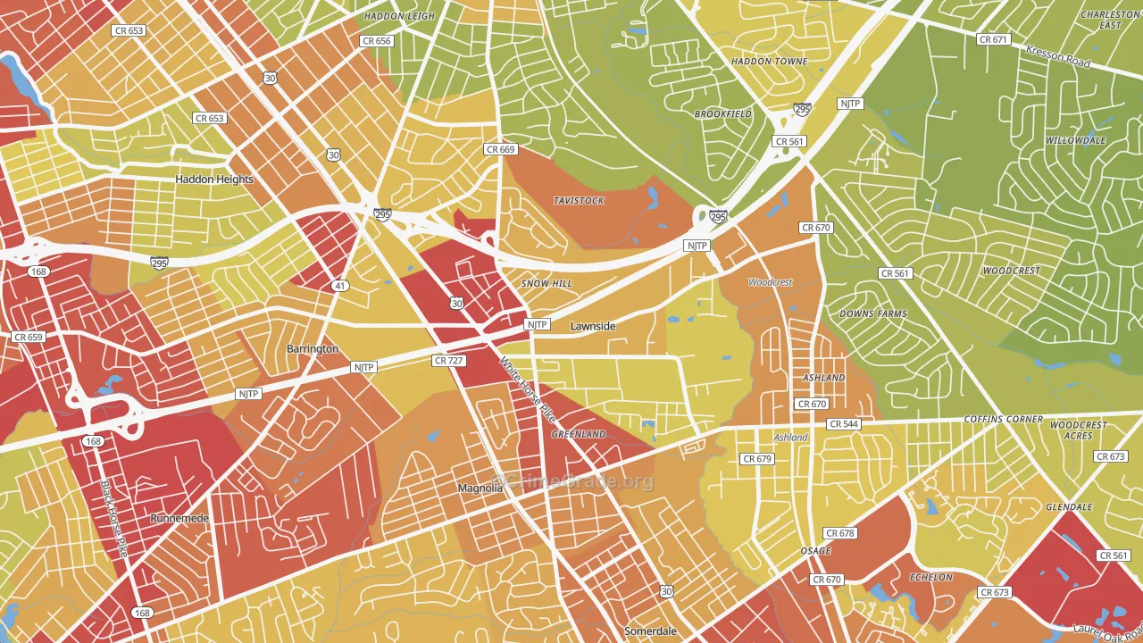 08045, NJ Map of Vehicle Theft Rates