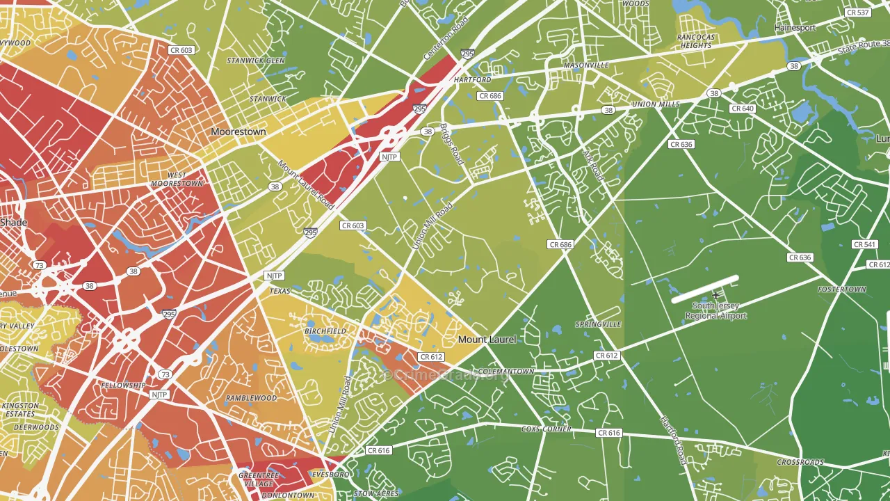 08054, NJ Map of Vehicle Theft Rates