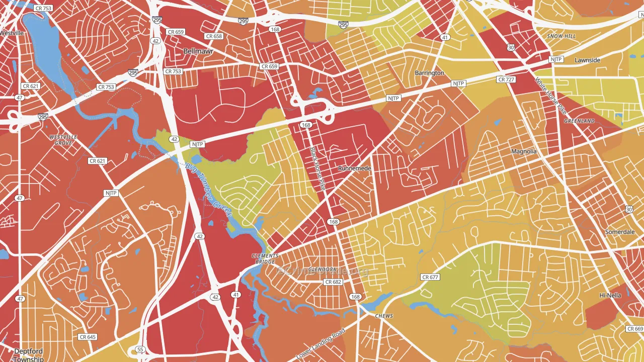 08078, NJ Map of Vehicle Theft Rates