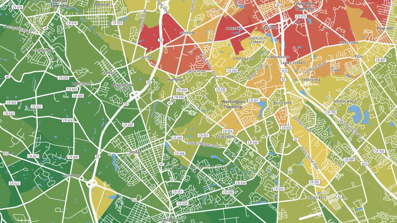 08080, NJ Map of Vehicle Theft Rates