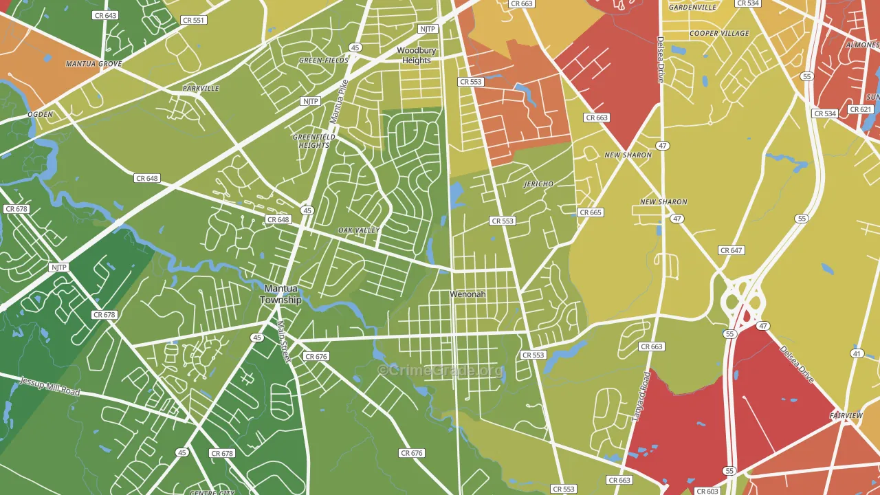 08090, NJ Map of Vehicle Theft Rates