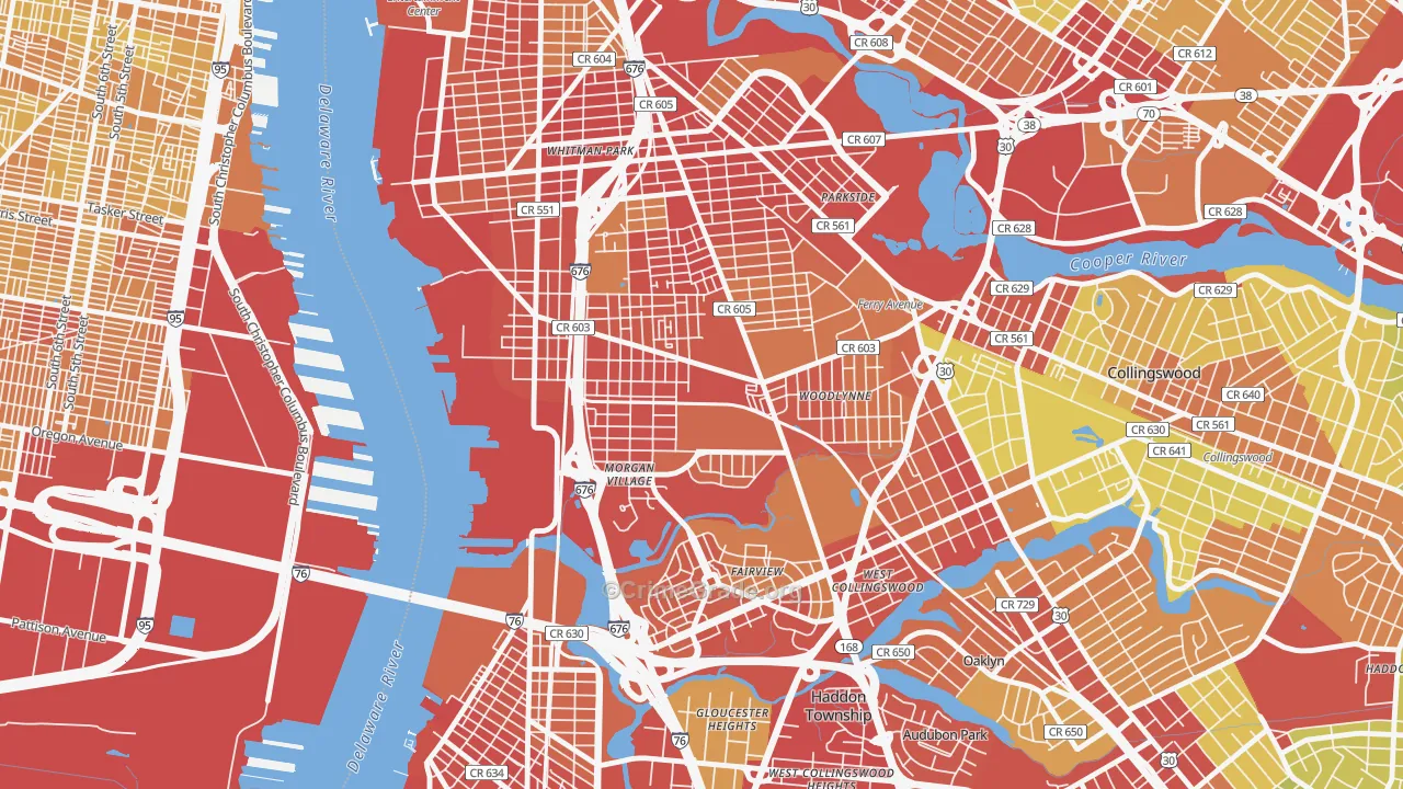 08104, NJ Map of Vehicle Theft Rates