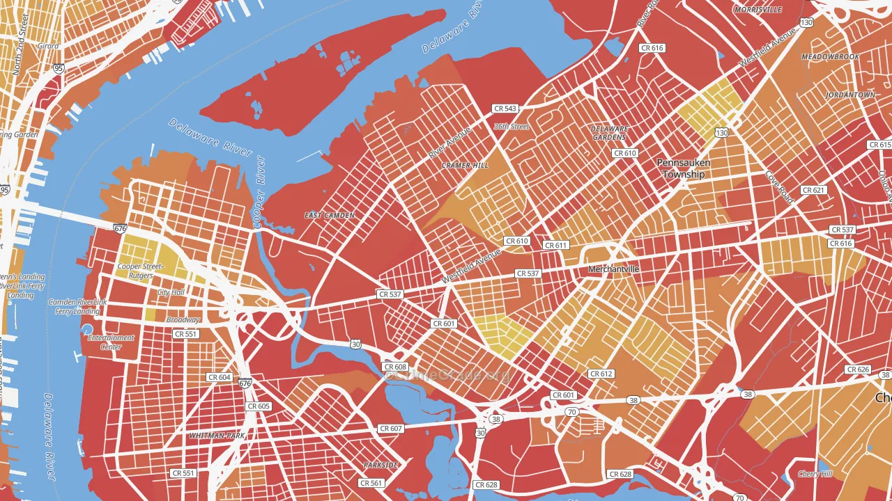 08105, NJ Map of Vehicle Theft Rates