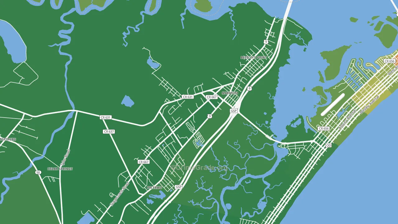 08223, NJ Map of Vehicle Theft Rates
