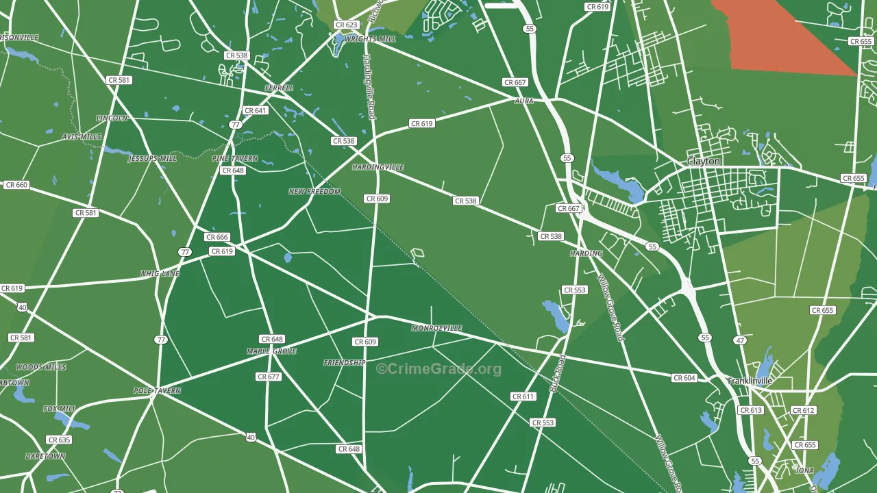 08343, NJ Map of Vehicle Theft Rates